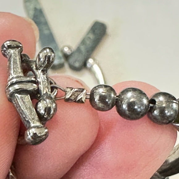 Silver Tone (beads & tubes) & Kambamba Jasper stone necklace Toggle clasp - Picture 15 of 15